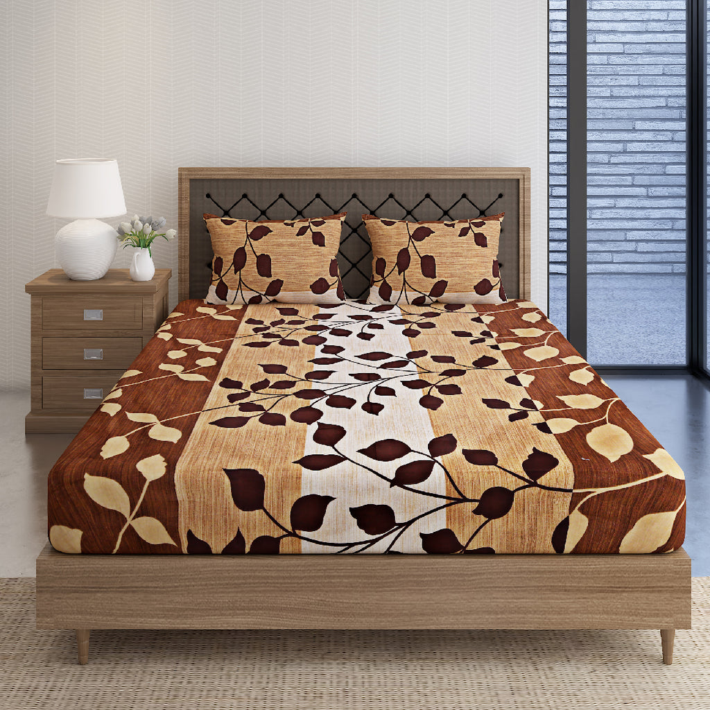 Autumn Leaf Trails 144 TC Pure Cotton Bedsheet Set with Pillow Cover