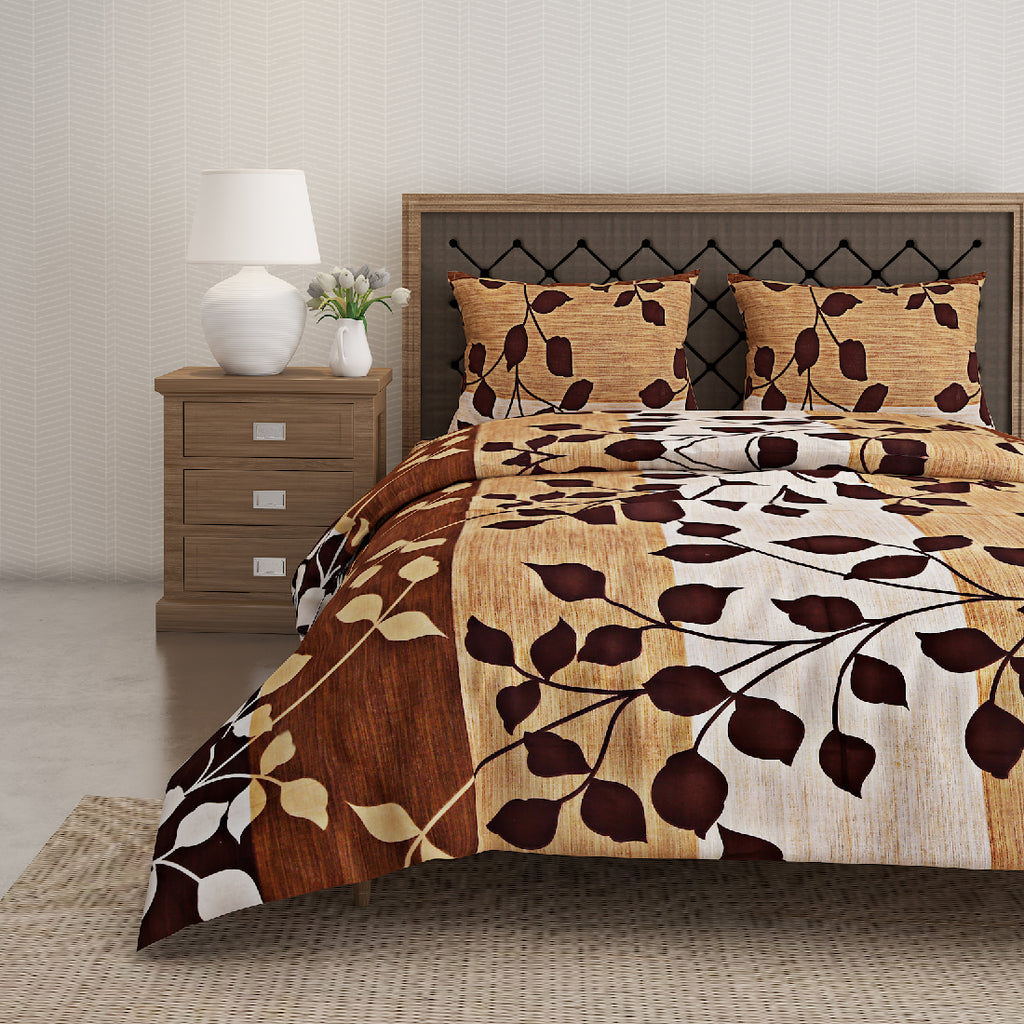 Autumn Leaf Trails 144 TC Pure Cotton Bedsheet Set with Pillow Cover
