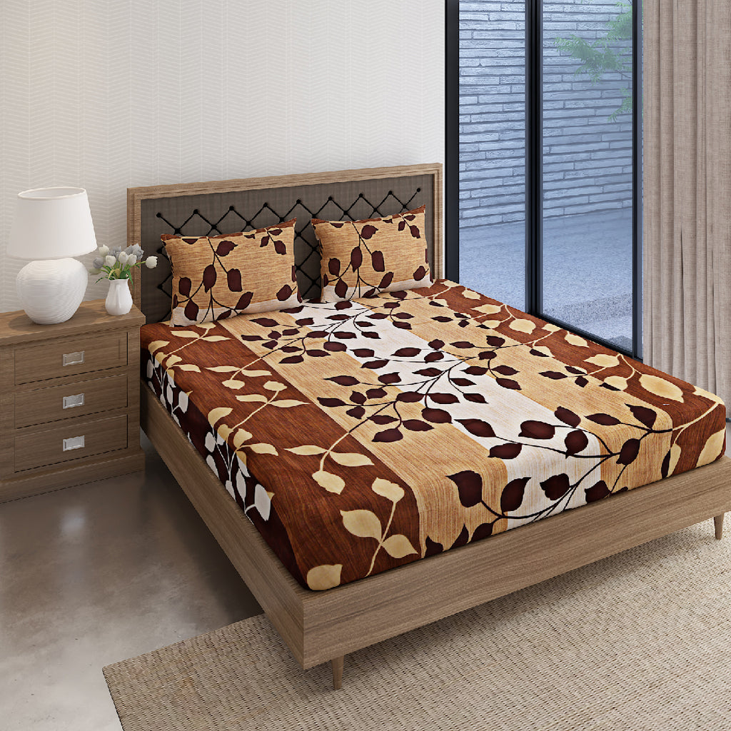 Autumn Leaf Trails 144 TC Pure Cotton Bedsheet Set with Pillow Cover