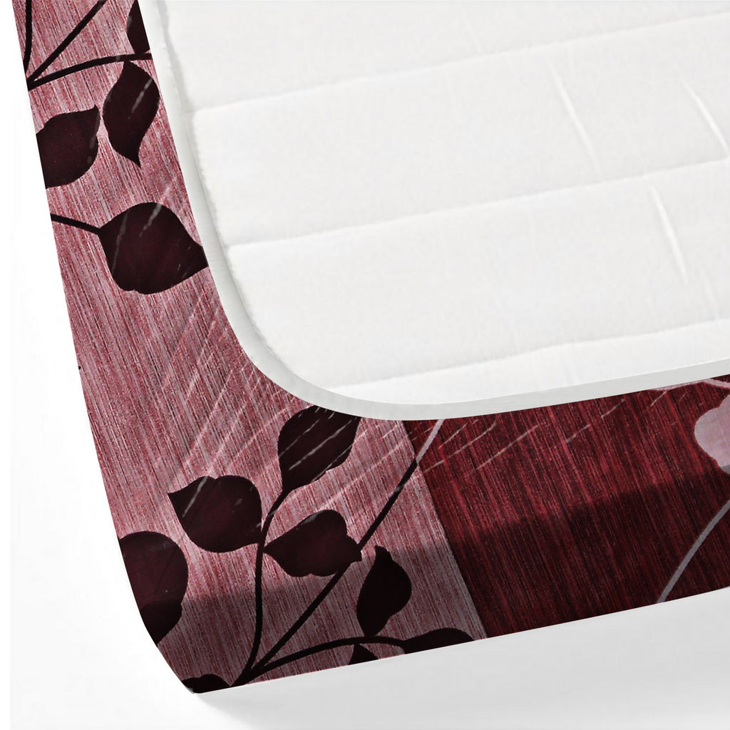 Crimson Leaf Red & Maroon Botanical 160 TC Pure Cotton Bedsheet with Pillow Cover
