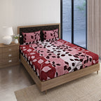 Crimson Leaf Red & Maroon Botanical 160 TC Pure Cotton Bedsheet with Pillow Cover