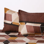 Urban Cube Brown & Beige Geometric 160 TC Pure Cotton Fitted Bedsheet with Pillow Cover