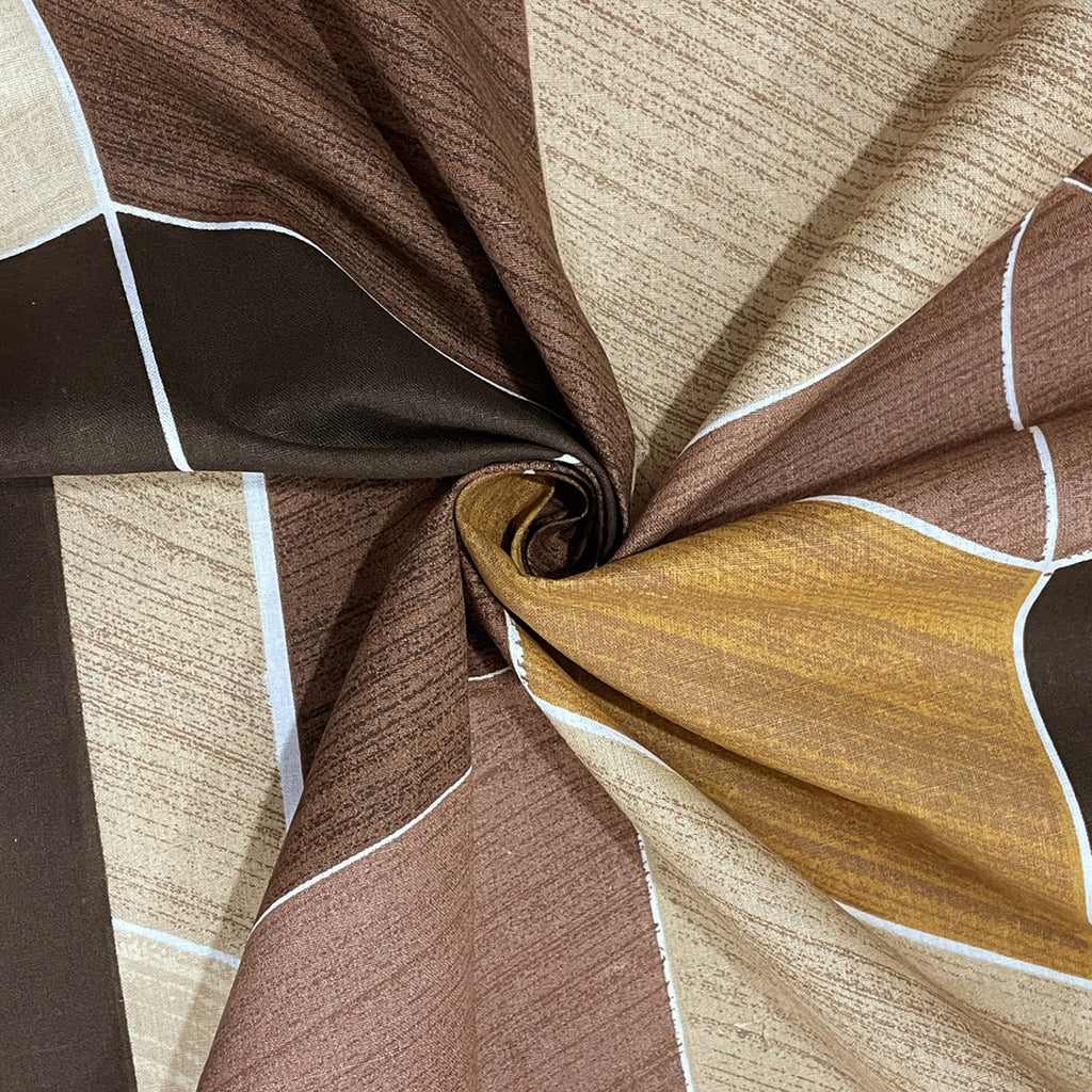 Urban Cube Brown & Beige Geometric 160 TC Pure Cotton Fitted Bedsheet with Pillow Cover