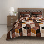 Urban Cube Brown & Beige Geometric 160 TC Pure Cotton Fitted Bedsheet with Pillow Cover