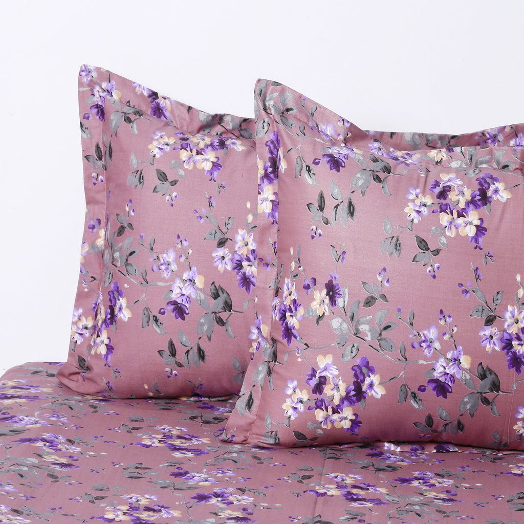 Lavender Bloom Pink & Purple Floral 160 TC Pure Cotton Bedsheet with Pillow Cover