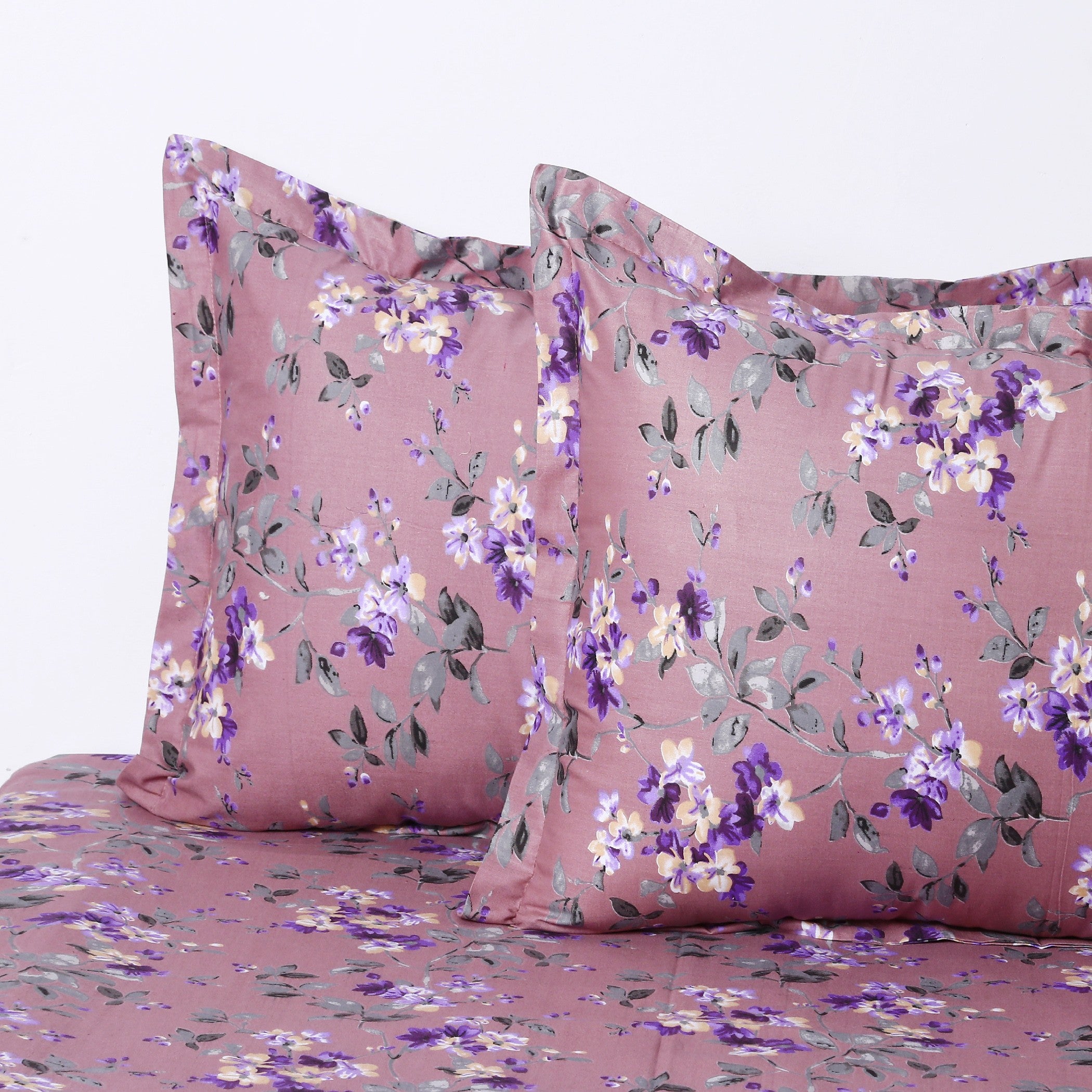Lavender Bloom Pink & Purple Floral 160 TC Pure Cotton Bedsheet with Pillow Cover