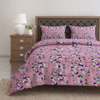 Lavender Bloom Pink & Purple Floral 160 TC Pure Cotton Bedsheet with Pillow Cover