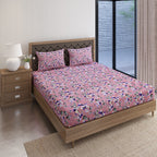 Lavender Bloom Pink & Purple Floral 160 TC Pure Cotton Bedsheet with Pillow Cover