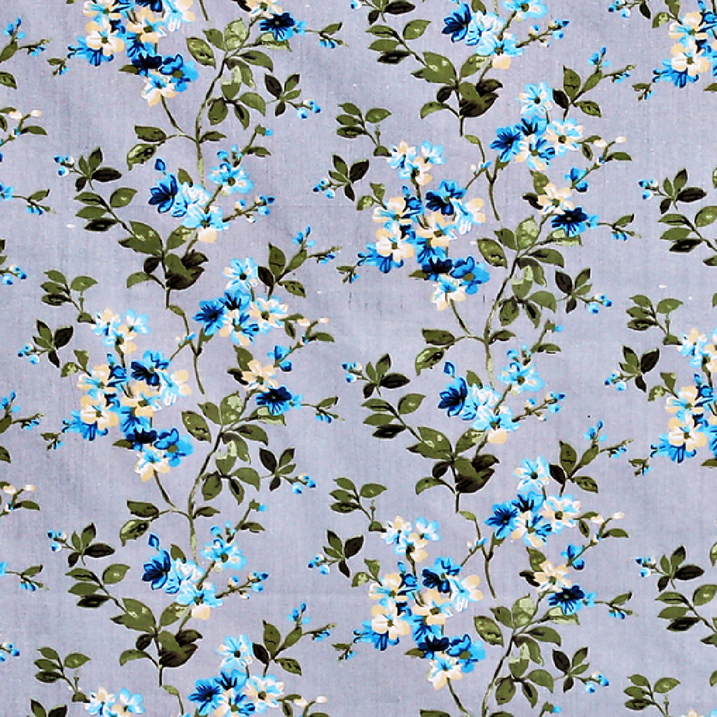 Azure Blossom Grey & Blue Floral 160 TC Pure Cotton Fitted Bedsheet with Pillow Cover