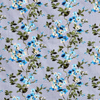 Azure Blossom Grey & Blue Floral 160 TC Pure Cotton Fitted Bedsheet with Pillow Cover