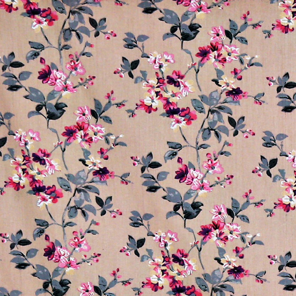 Blushing Garden Beige & Pink Floral 160 TC Pure Cotton Bedsheet with Pillow Cover
