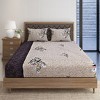 Mocha Blossom Beige & Brown Floral 160 TC Pure Cotton Bedsheet with Pillow Cover