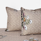 Mocha Blossom Beige & Brown Floral 160 TC Pure Cotton Bedsheet with Pillow Cover