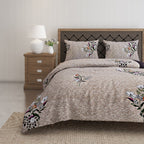Mocha Blossom Beige & Brown Floral 160 TC Pure Cotton Bedsheet with Pillow Cover