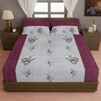 Burgundy Bloom Grey & Maroon Floral 160 TC Pure Cotton Bedsheet with Pillow Cover