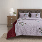Burgundy Bloom Grey & Maroon Floral 160 TC Pure Cotton Bedsheet with Pillow Cover
