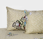 Ivory Botanical Mosaic 144 TC Pure Cotton Bedsheet Set with Pillow Cover