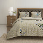 Ivory Botanical Mosaic 144 TC Pure Cotton Bedsheet Set with Pillow Cover
