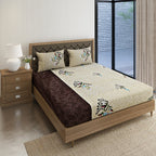 Ivory Botanical Mosaic 144 TC Pure Cotton Bedsheet Set with Pillow Cover