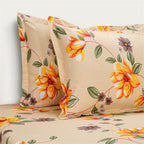 Golden Blossom Vine 144 TC Pure Cotton Bedsheet Set with Pillow Cover