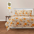 Golden Blossom Vine 144 TC Pure Cotton Bedsheet Set with Pillow Cover