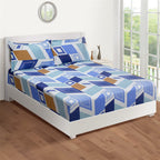 Azure Geometric Harmony 144 TC Pure Cotton Bedsheet Set with Pillow Cover