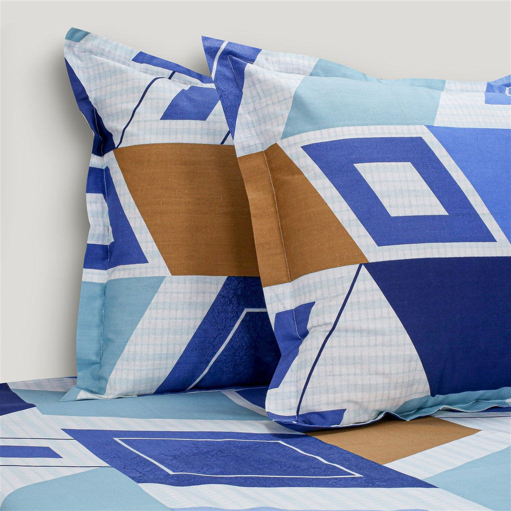 Azure Geometric Harmony 144 TC Pure Cotton Bedsheet Set with Pillow Cover