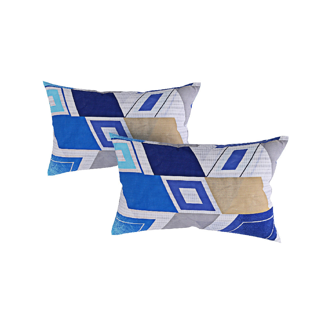 Cobalt Geometric Mosaic 144 TC Pure Cotton Bedsheet Set with Pillow Cover