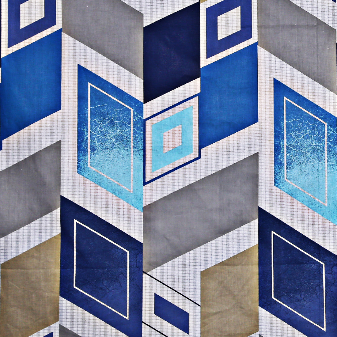 Cobalt Geometric Mosaic 144 TC Pure Cotton Bedsheet Set with Pillow Cover