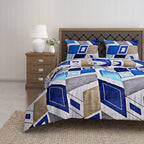 Cobalt Geometric Mosaic 144 TC Pure Cotton Bedsheet Set with Pillow Cover