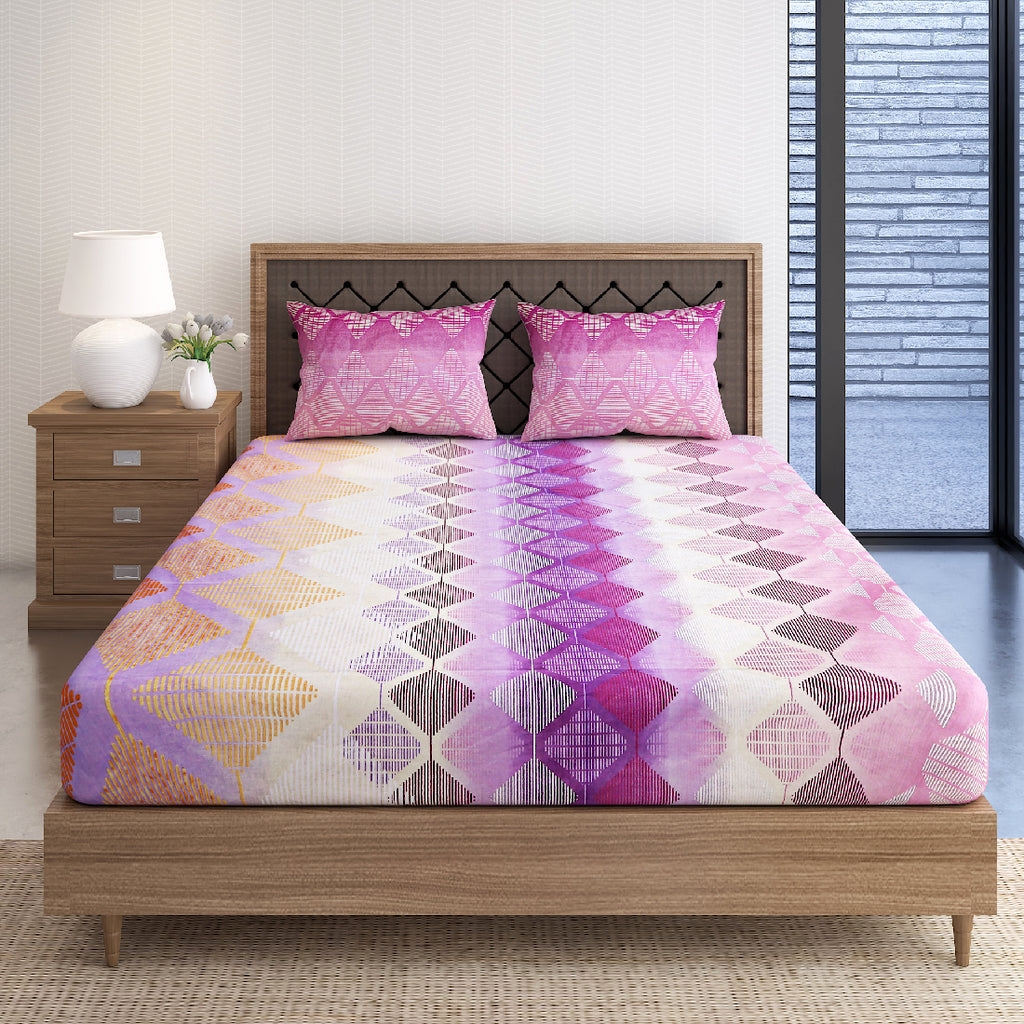 Pink Diamond Fusion 144 TC Pure Cotton Bedsheet Set with Pillow Cover