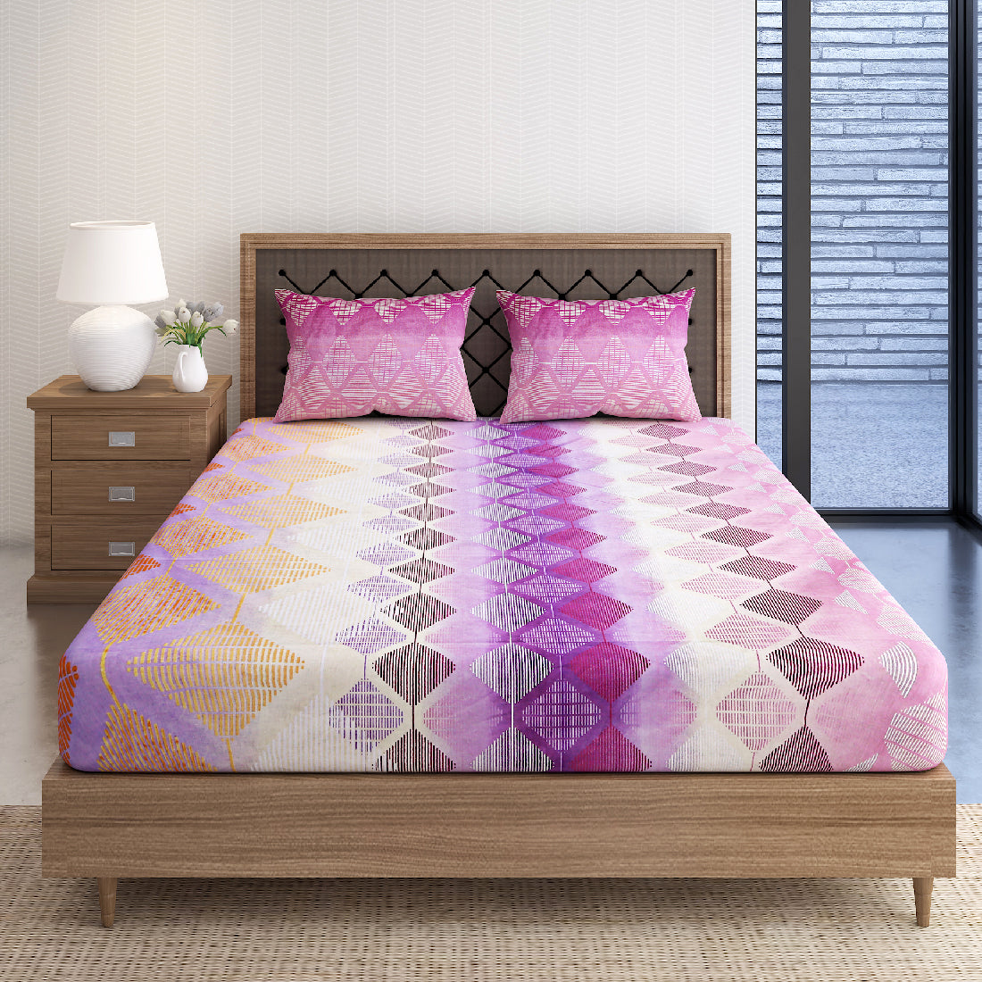 Pink Diamond Fusion 144 TC Pure Cotton Bedsheet Set with Pillow Cover
