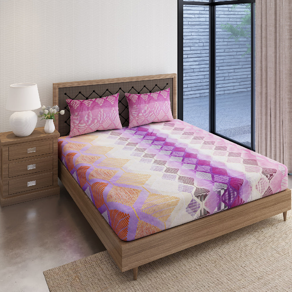Pink Diamond Fusion 144 TC Pure Cotton Bedsheet Set with Pillow Cover