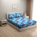 Aqua Royal Paisley Patchwork 144 TC Pure Cotton Bedsheet Set with Pillow Cover