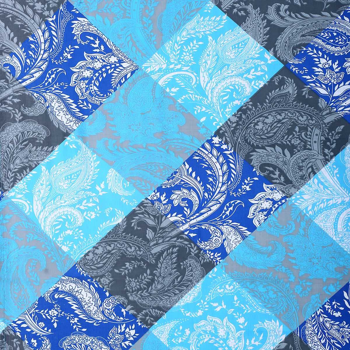 Aqua Royal Paisley Patchwork 144 TC Pure Cotton Bedsheet Set with Pillow Cover