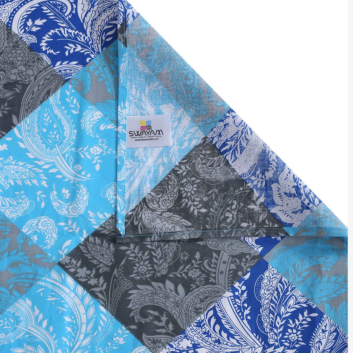 Aqua Royal Paisley Patchwork 144 TC Pure Cotton Bedsheet Set with Pillow Cover