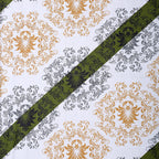 Olive Crest White & Green Damask Geometric 160 TC Pure Cotton Bedsheet with Pillow Cover