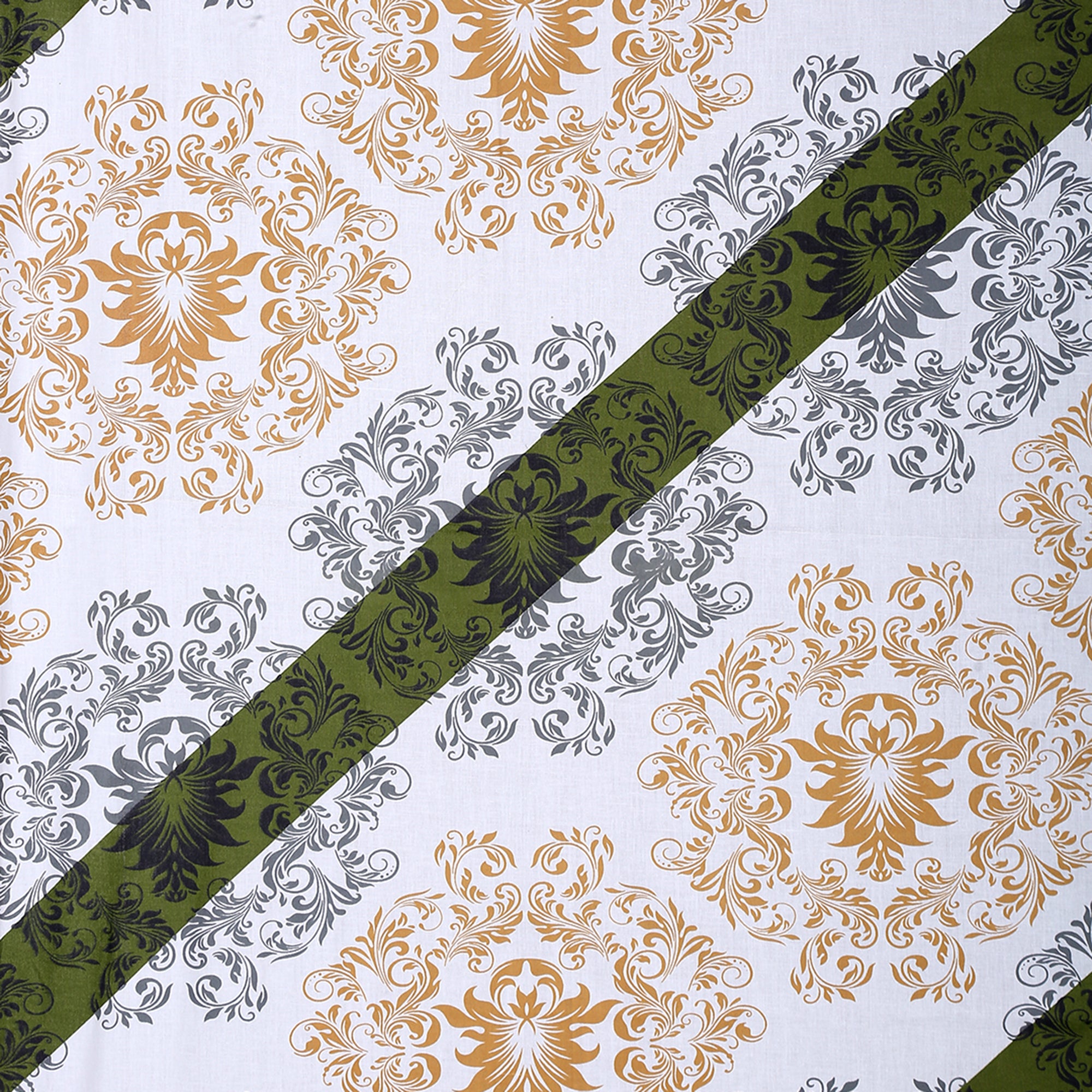 Olive Crest White & Green Damask Geometric 160 TC Pure Cotton Bedsheet with Pillow Cover
