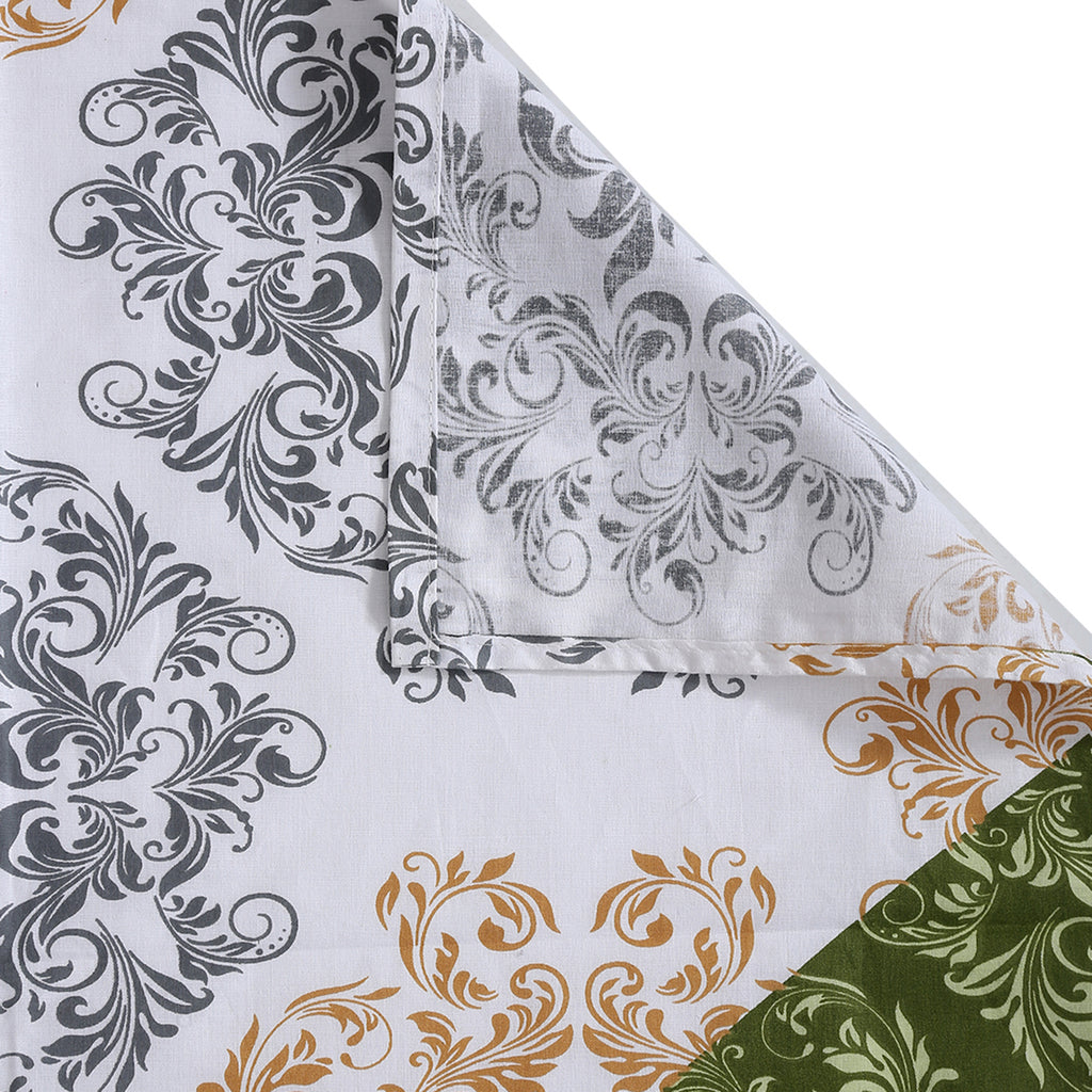 Olive Crest White & Green Damask Geometric 160 TC Pure Cotton Bedsheet with Pillow Cover
