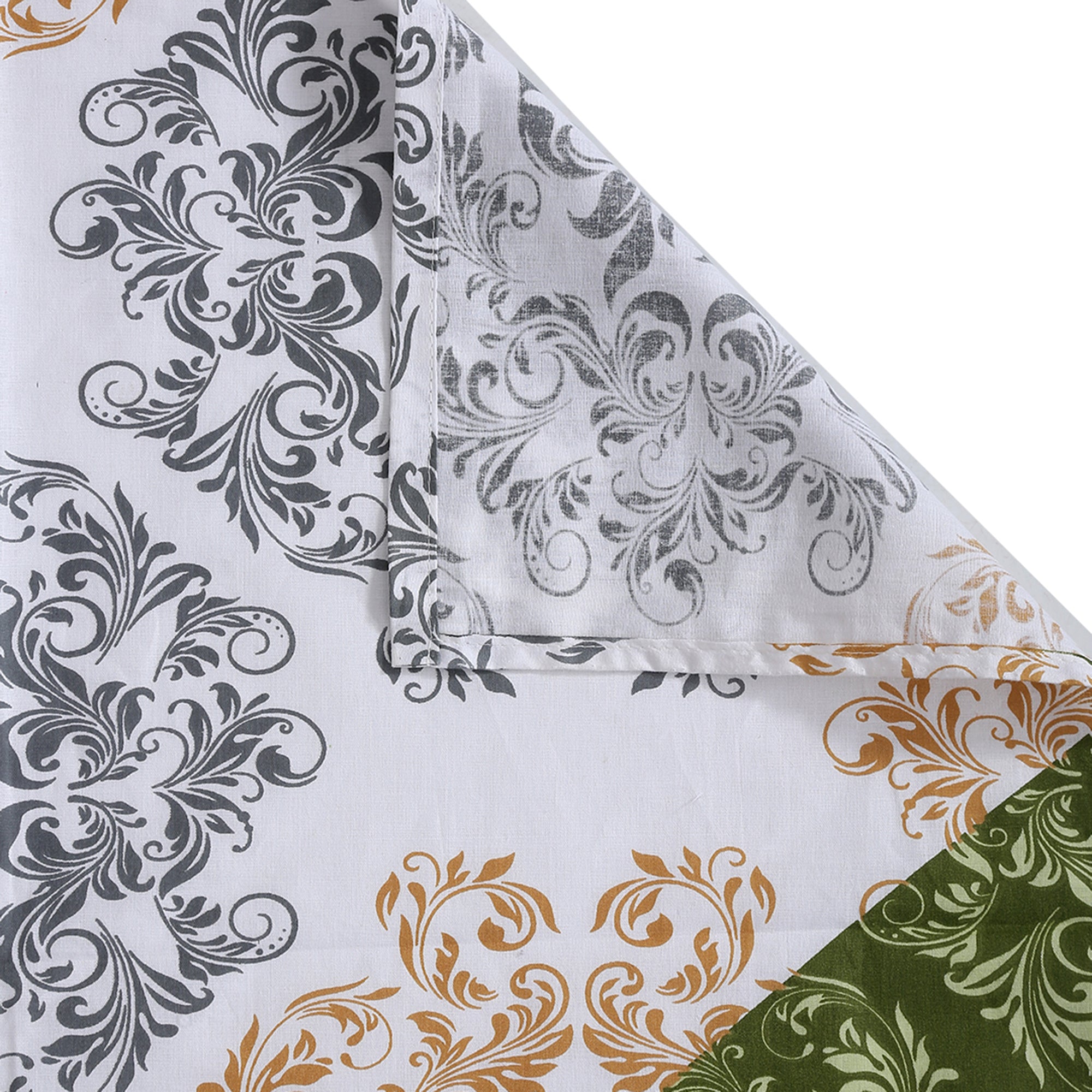 Olive Crest White & Green Damask Geometric 160 TC Pure Cotton Bedsheet with Pillow Cover