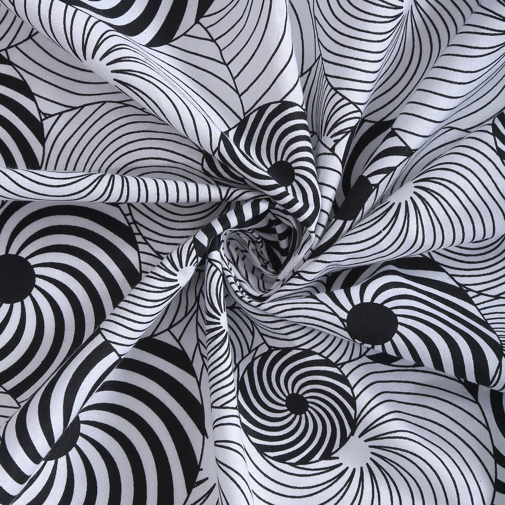Midnight Swirl White & Navy Blue Geometric 160 TC Pure Cotton Bedsheet with Pillow Cover