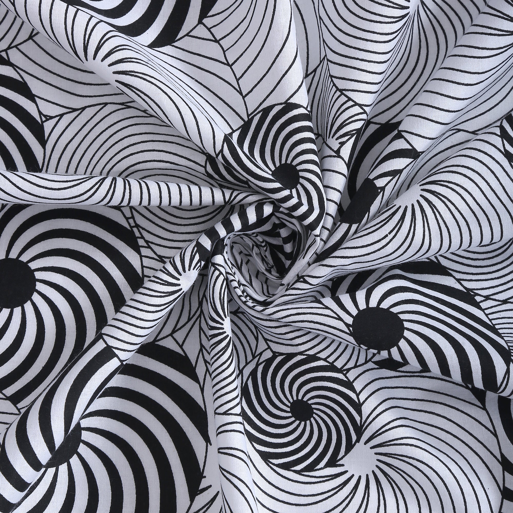 Midnight Swirl White & Navy Blue Geometric 160 TC Pure Cotton Bedsheet with Pillow Cover
