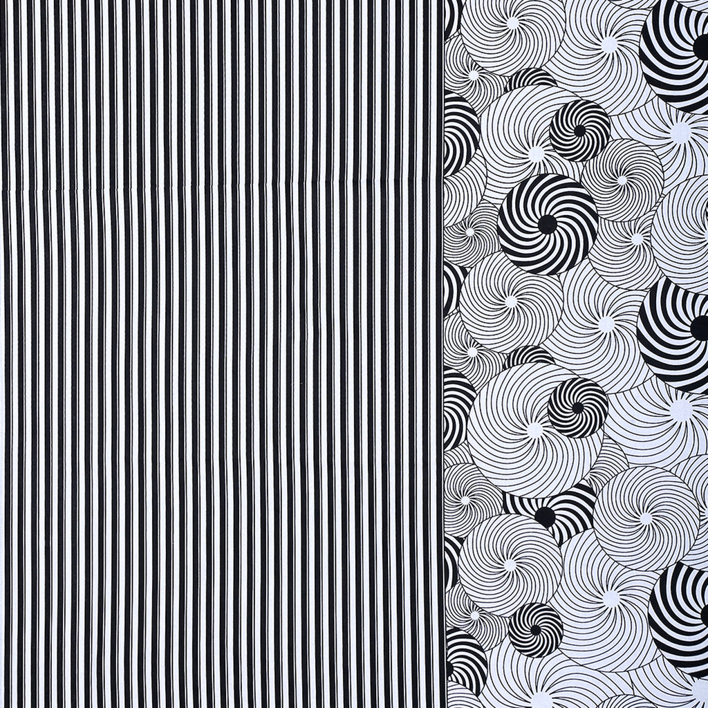 Midnight Swirl White & Navy Blue Geometric 160 TC Pure Cotton Bedsheet with Pillow Cover