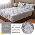 Midnight Swirl White & Navy Blue Geometric 160 TC Pure Cotton Bedsheet with Pillow Cover