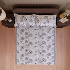 Midnight Swirl White & Navy Blue Geometric 160 TC Pure Cotton Bedsheet with Pillow Cover