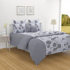Midnight Swirl White & Navy Blue Geometric 160 TC Pure Cotton Bedsheet with Pillow Cover