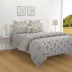 Regal Damask White & Olive Green 160 TC Pure Cotton Fitted Bedsheet with Pillow Cover