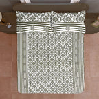Regal Damask White & Olive Green 160 TC Pure Cotton Fitted Bedsheet with Pillow Cover