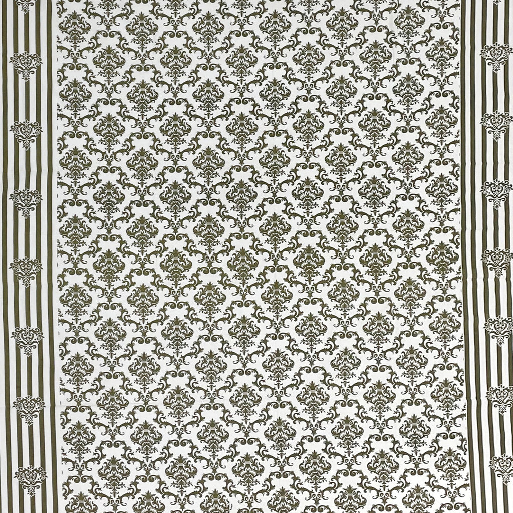 Regal Damask White & Olive Green 160 TC Pure Cotton Fitted Bedsheet with Pillow Cover