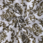 Regal Damask White & Olive Green 160 TC Pure Cotton Fitted Bedsheet with Pillow Cover